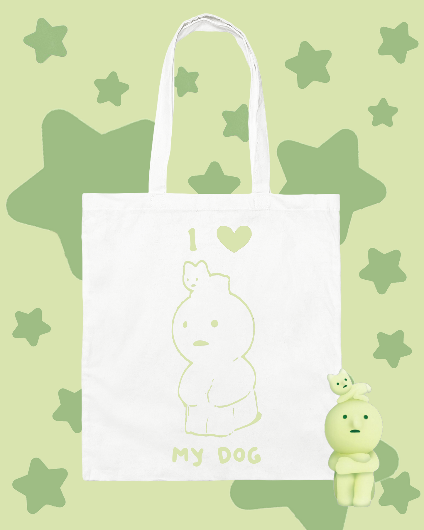 I Love My Dog Smiski Tote Bag